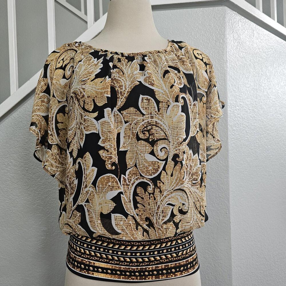 JM Collection Petite Flutter-Sleeve Banded-Hem Top, Women's Sz Small P